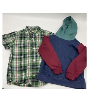 Gymboree Shirt Carter's Hoodie Youth 5T Green Plaid Short Sleeve Maroon Blue Lot